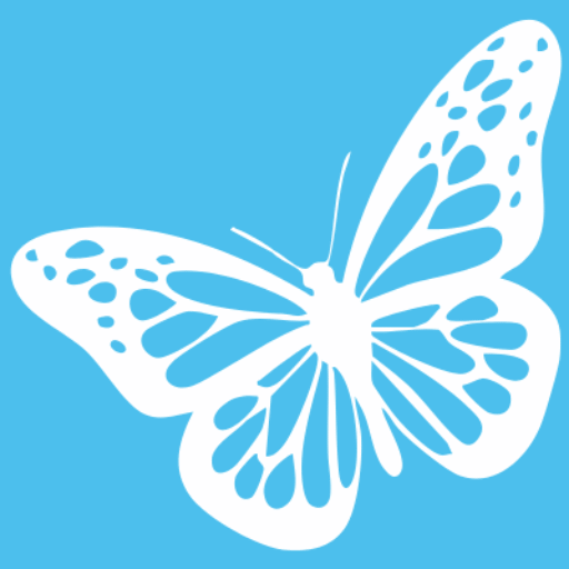 Butterfly Compassion Community logo on blue background.